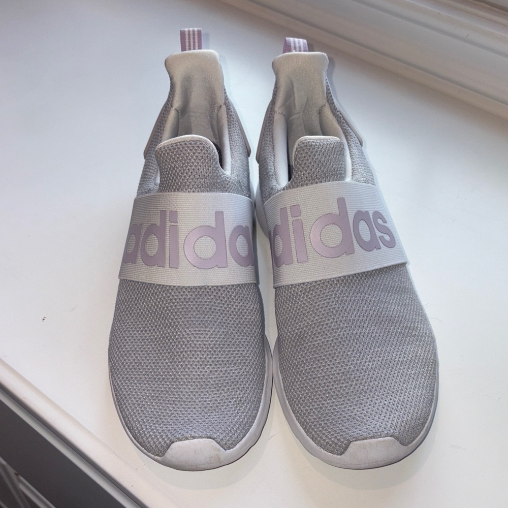 Adidas Light Gray and Pink Slip-On Athletic Shoes